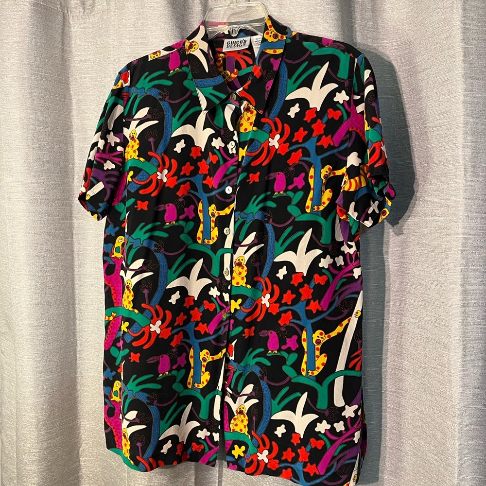 *EUC* Silk Jungle Print Button Down